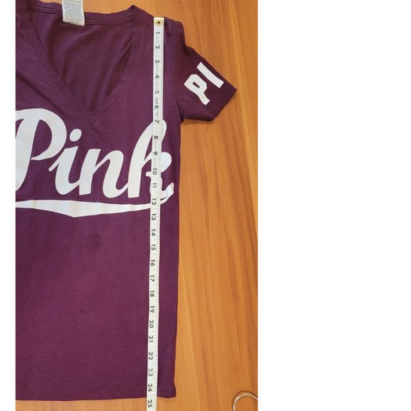 Victoria's Secret PINK - Maroon Logoed Short Sleeve V-Neck Top, SZ: XS - Picture 11 of 13